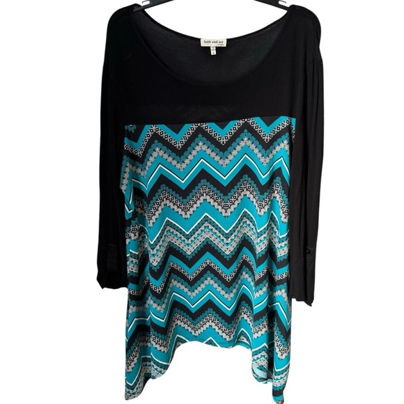Faith and Joy Los Angeles Y2K Turquoise Chevron Tunic Top Women’s size Large - Picture 1 of 5